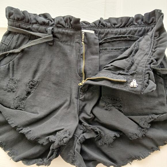 Dance & Marvel Distressed Paperbag Shorts S black shoestring belt mid rise - Picture 5 of 13